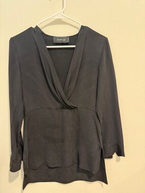 Derek Lam Charcoal Draped V-Neck Blouse